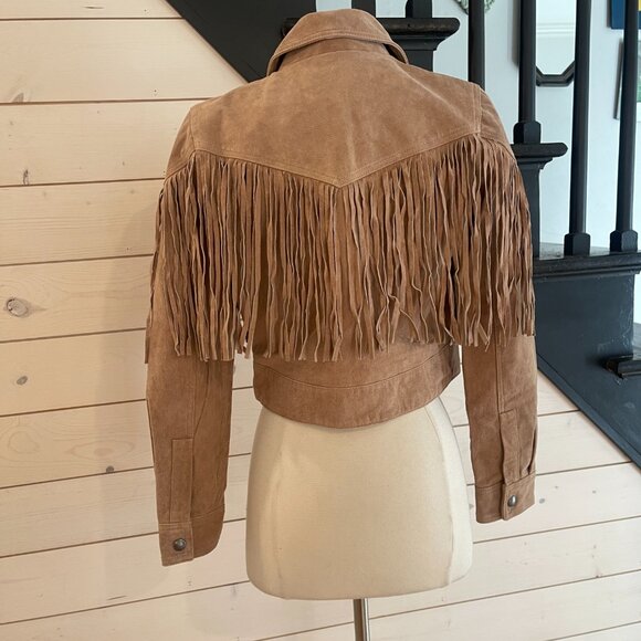 Blank NYC Real Suede Fringe Western Jacket Almond Butter 100% leather NWT - Picture 8 of 10